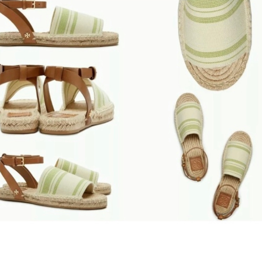 Tory Burch Espadrille Sandals Awning Stripe Elastic Grain Stripe Size 10